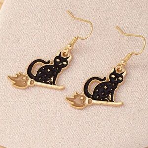 Black Cat Flying on Broomstick